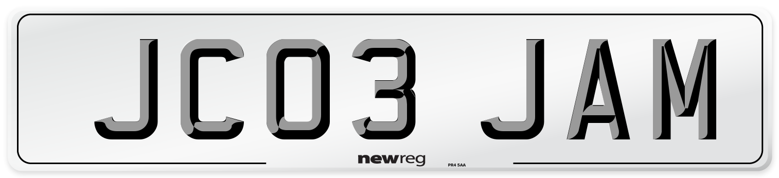 JC03 JAM Number Plate from New Reg